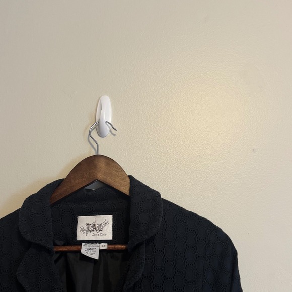 Women's 100% Cotton Black Button Front Blazer Embroidered Boho Whimsigoth Fairy - Picture 2 of 5